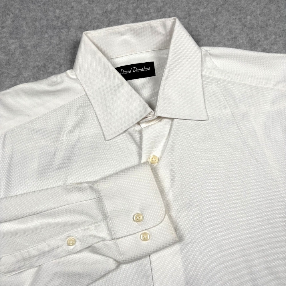 David Donahue Dress Shirt Mens 16 34/35 White Oxford Weave Spread Collar